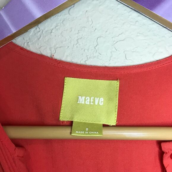 Meave for Anthropologie coral long sleeve button down blouse - Picture 3 of 4